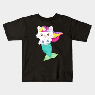 Cute mermaid cat magical Kids T-Shirt